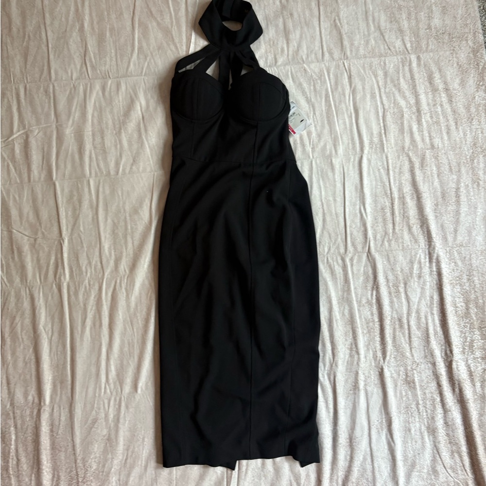 MISHA COLLECTION Black Bodycon Halter Dress for Cocktail